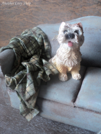 Dollhouse miniature worn out couch with dog in 1"scale