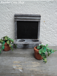 Poppenhuis miniatuur schoolbord met plantjes