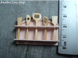 Dollhouse miniature spoon rack with kitchen utensils 1" scale