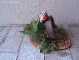 Poppenhuis miniatuur vogeltje op bloempot decoratie schaal 1:12