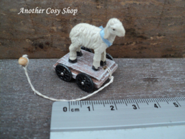 Dollhouse miniature pull cart with sheep 1" scale (1:12)