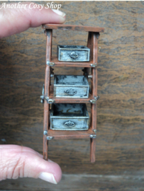 Dollhouse miniature ladder with containers 1"scale