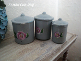 Dollhouse miniature storage canisters gray in 1" scale