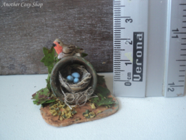 Poppenhuis miniatuur vogeltje op bloempot decoratie schaal 1:12