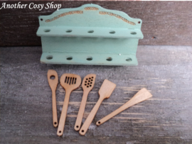 Dollhouse miniature spoon rack with kitchen utensils 1" scale