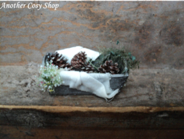 Dollhouse miniature box with pine cones in one inch scale