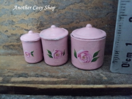 Dollhouse miniature set canisters pink in 1"scale