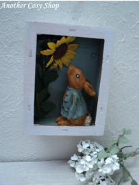 Dollhouse miniature shadow box with rabbit in 1" scale