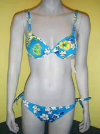 Passion bloemenbikini push up 36 38 blauw M/L