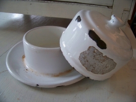 Emaille botervloot, wit