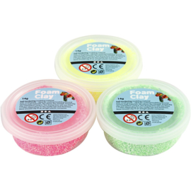 Foam Clay, lichtgroen, neon geel, neon roze, 3x14gr