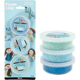 Foam Clay, lichtgroen, lichtblauw en blauw, 3x14gr