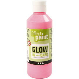Glow in the dark verf, fluorescerende roze, 250 ml