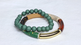 Armband set  groen | cognac | goud