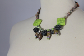 Roze | zwart | lime korte ketting 