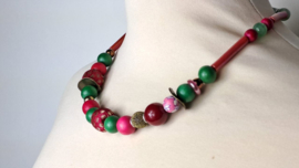 Roze | groen korte ketting