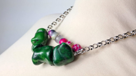 Groen | roze korte ketting