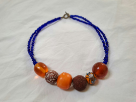 Oranje | kobalt korte ketting