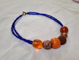 Oranje | kobalt korte ketting