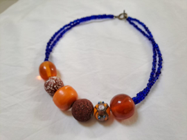 Oranje | kobalt korte ketting
