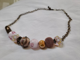 Roze | geel | goud korte ketting