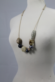 Blauw | ecru lange ketting