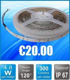 Led strip 3528 60 leds per meter  prijs per 5 meter IP65