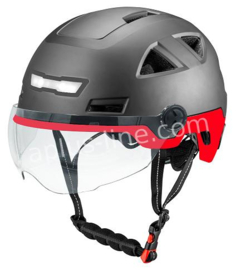 Vito Snorscooter helm / Pedelec helm MET VIZIER - Kleur: Glans Zwart met rood - (1256V)