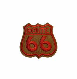 Route 66 Embleem Strijk Patch Met Wings | Bruin - Rood