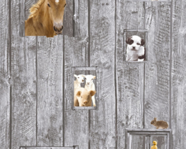 baby dieren print behang op hout 35842-1