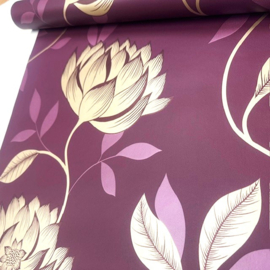 Bloemen paars goud behang Lotus bloemen