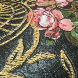 kunst behang romantische rozen mooie boeketten op marmerlook