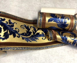 Klassieke Elegantie: Blauwe Gouden Behangrand met Subtiele Bladpatronen
