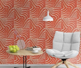 ZEBRAPRINT ORANJE VLIES PATCHWORK BEHANG XXF