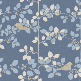 blauw bloemen behang vogel 206029