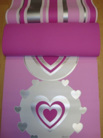 Hartjes behang zilver roze wit xxx549