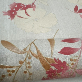 Bloemen behang beige rood creme Amaryllis bloem