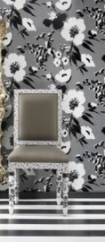 zwart grijs zilver modern bloemen behang 02