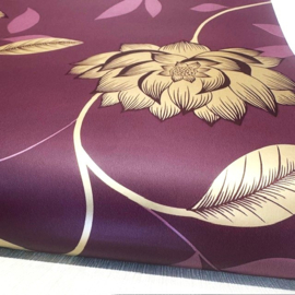 Bloemen paars goud behang Lotus bloemen