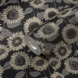 bloemen vlies behang zwart beige 37685-4