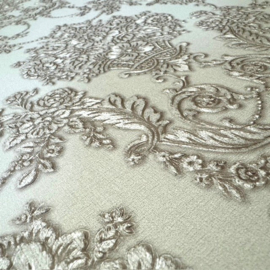 Ornamenten behang beige wit 3D effect barok glim