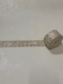 Crème groen romantische roosjes behangrand glans 3 cm – 5 meter lang