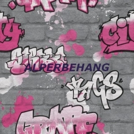 meisjes graffiti behang roze grijs 237818