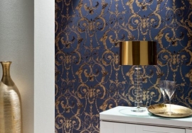 barok behang Livingwalls Flock 4 Violetblauw, Zandgeel