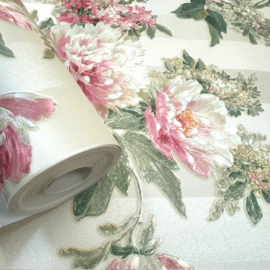 glitter behang bloemen boeketten rozen strepen