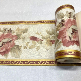 behangrand rood goud beige bloemen  905904