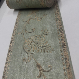 Behang Rand Groen Goud Bloemen – Decoratieve Behangrand met Bloemen – Klassiek Behang