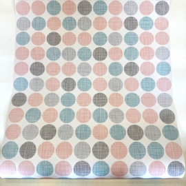 Retro Cirkels Behang in Pastel Kleuren: Roze, Blauw en Wit 305012