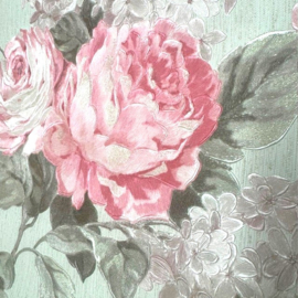 Bloemen behang roze 34148-3 rozen bladeren