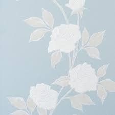 Blauw wit bloemen  behang metalic 47264